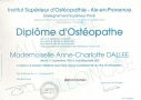 Institut Superieur Osteopathie Diplome Anne Charlotte DALLEE
